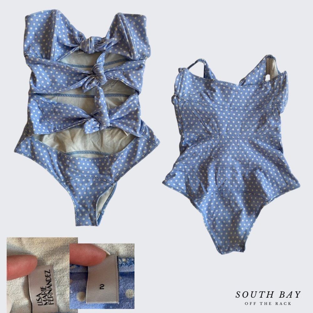 Lisa Marie Fernandez Triple Poppy Knotted Polka Dot Stretch Crepe Swimsuit